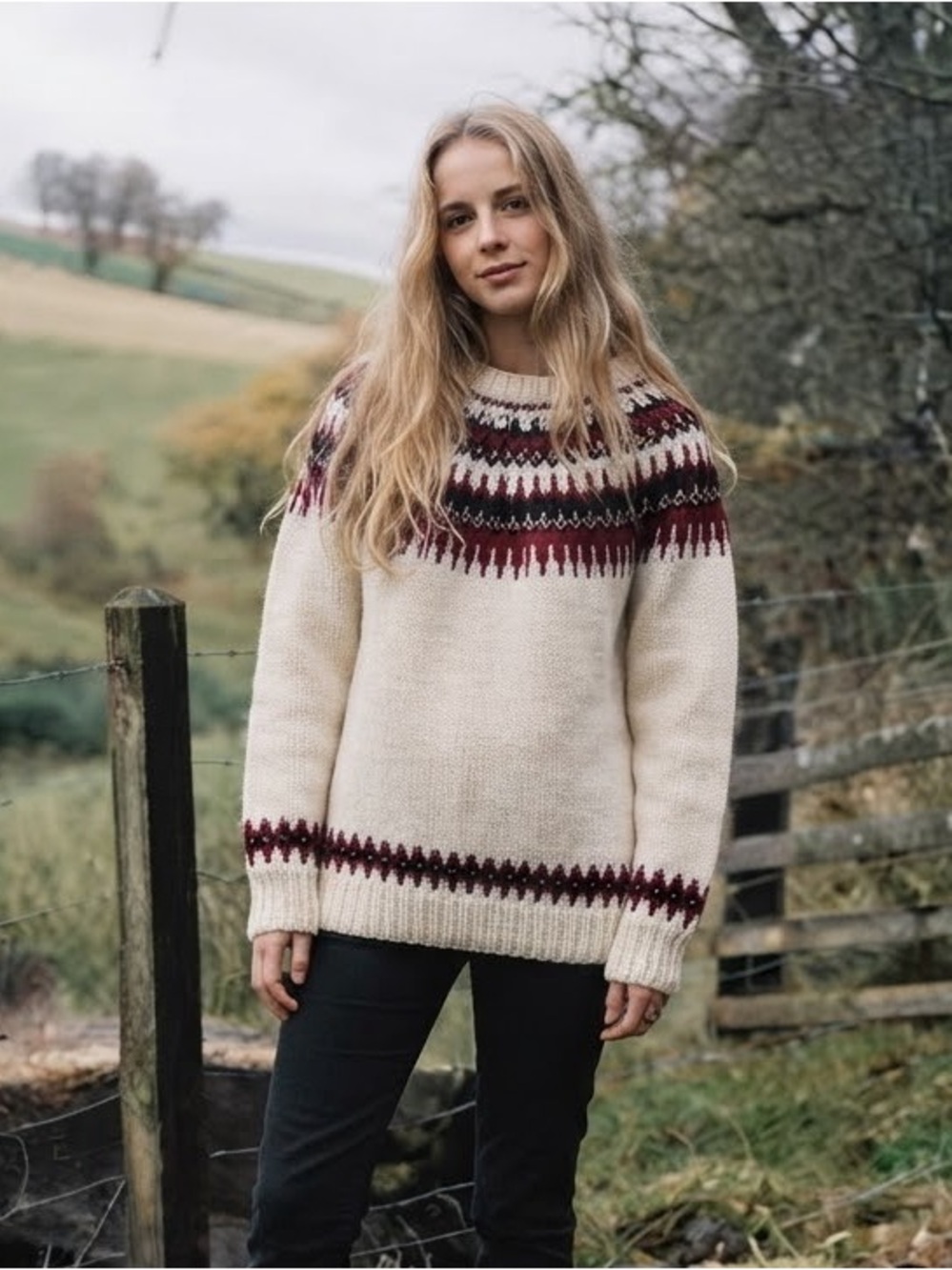 Fair Isle Knit Pullover Sweater Size Medium Cottagecore Cozy Vintage Prairie